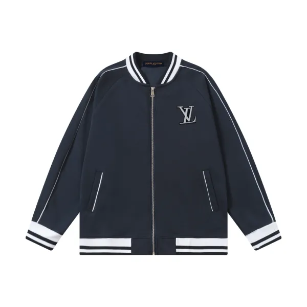 Louis Vuitton Monogram Embroidered Baseball Jacket Navy Outerwear Jacket - 1