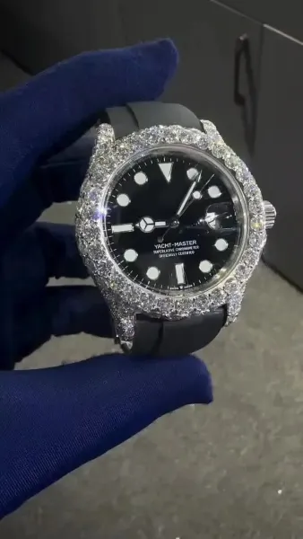 Design Luxury Chrono Blue Dial Rose Gold & Silver Crystal-Encrusted Watch Watches - 3