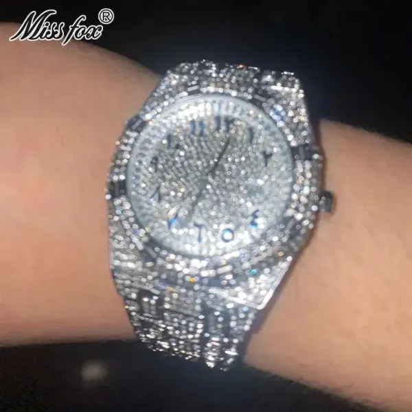 Design Luxury Chrono Blue Dial Rose Gold & Silver Crystal-Encrusted Watch Watches - 4