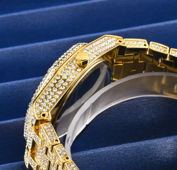 Design Luxury Chrono Blue Dial Rose Gold & Silver Crystal-Encrusted Watch Watches - 6