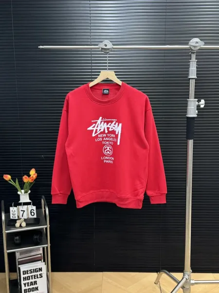 Stussy World Tour Red Crewneck Sweatshirt Hoodie - 1