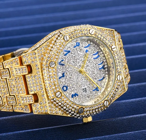Design Luxury Chrono Blue Dial Rose Gold & Silver Crystal-Encrusted Watch Watches - 5