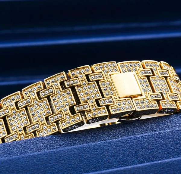 Design Luxury Chrono Blue Dial Rose Gold & Silver Crystal-Encrusted Watch Watches - 7