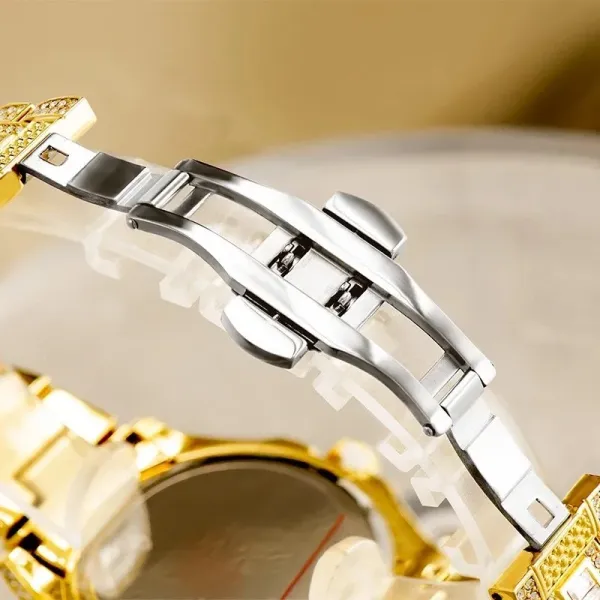 Design Luxury Chrono Blue Dial Rose Gold & Silver Crystal-Encrusted Watch Watches - 10