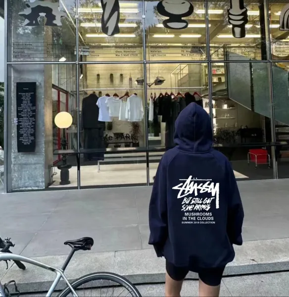 A Bathing Ape Stussy x A Bathing Ape Logo Graphic Crewneck Sweatshirt Navy Hoodie - 7