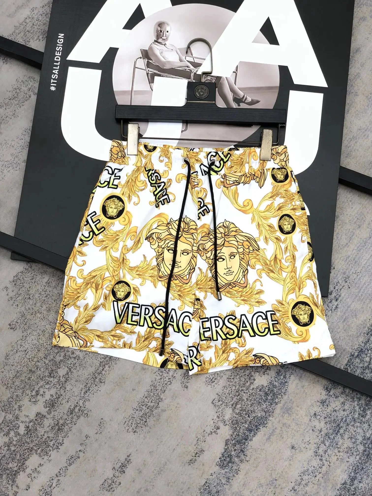 Versace Medusa Baroque Print White Gold Shorts