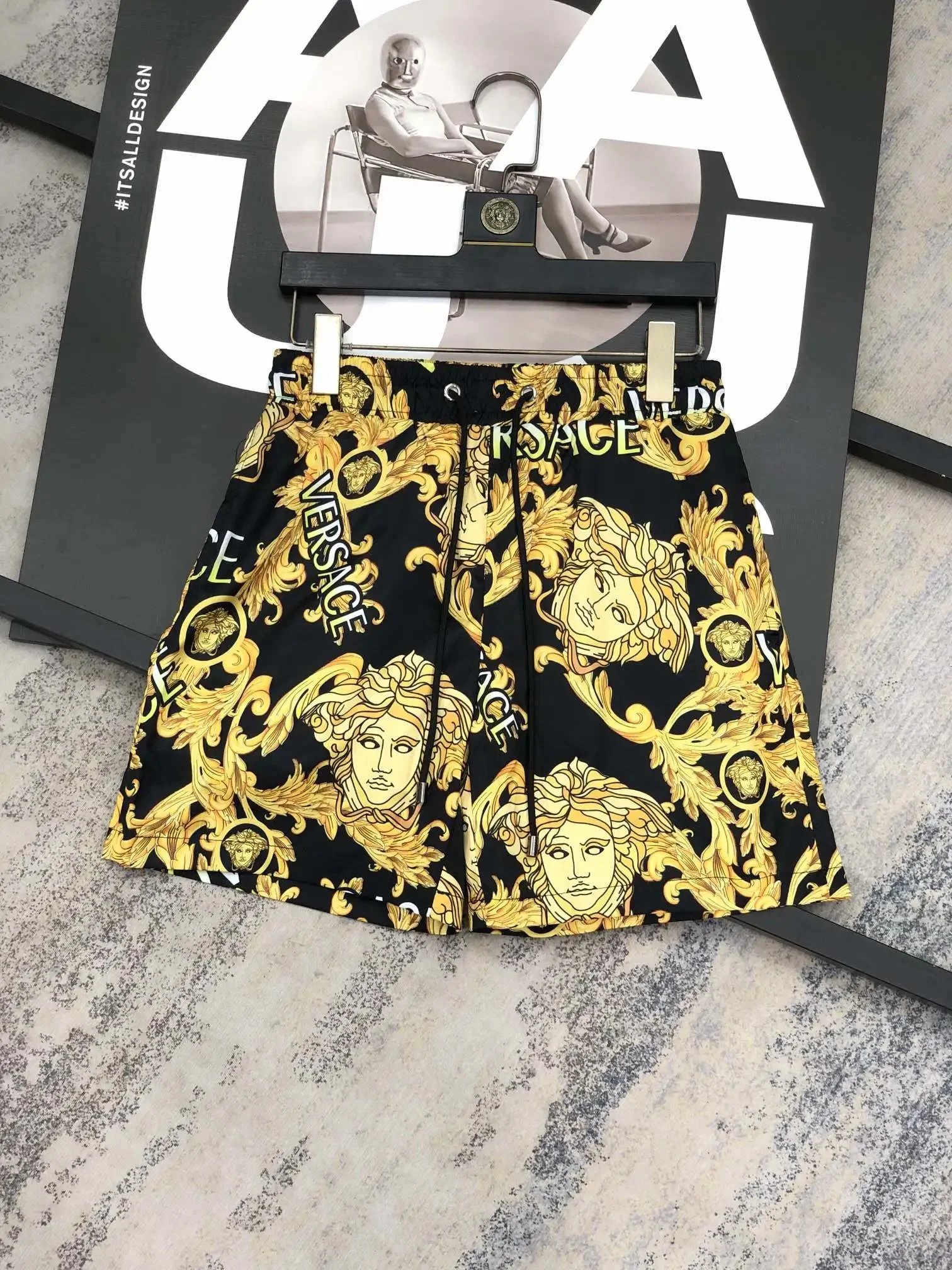 Versace Medusa Baroque Print Black Gold Shorts