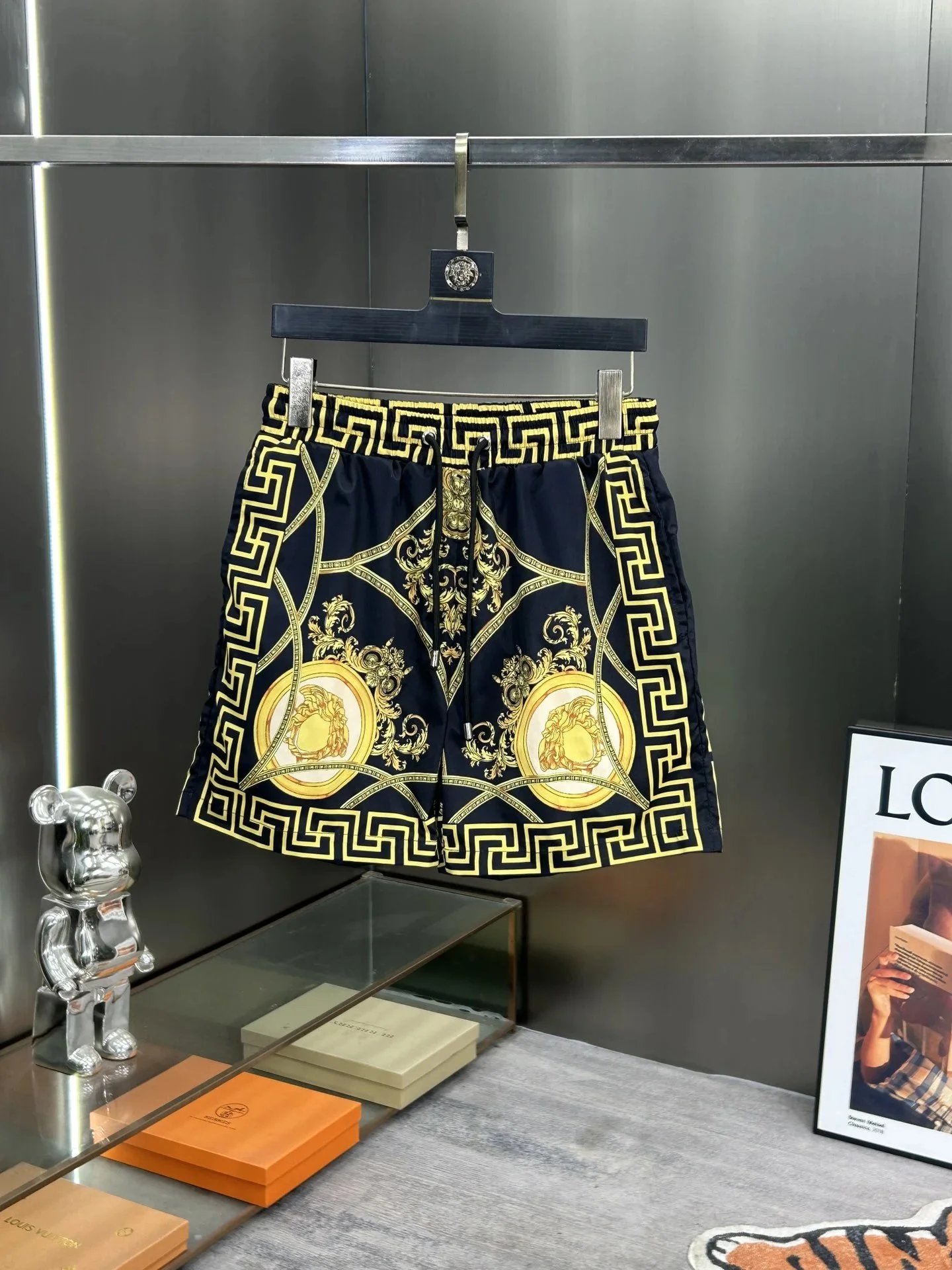 Versace Medusa Baroque Print Swim Shorts Navy Gold