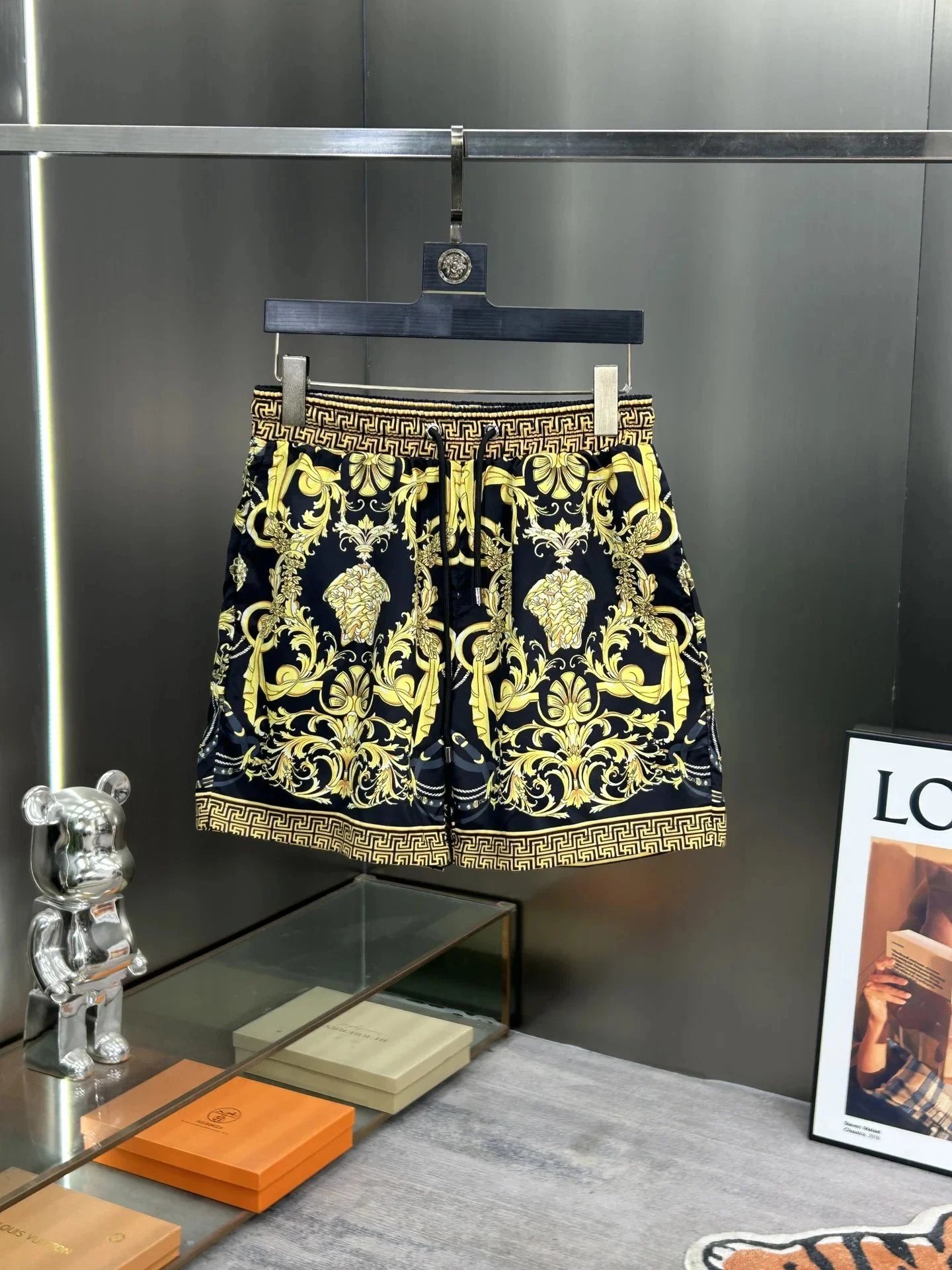 Versace Baroque Print Swim Shorts Black Gold