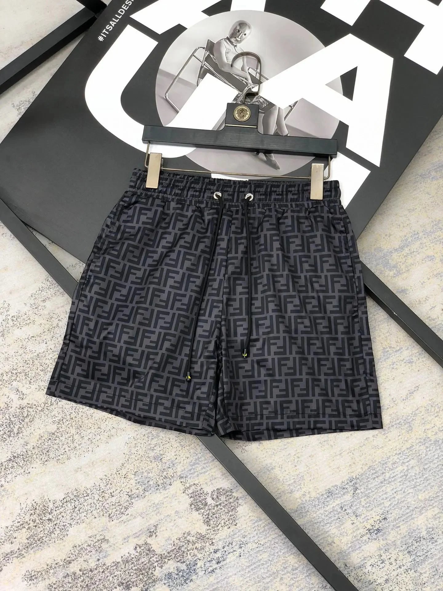 Fendi FF Monogram Print Swim Shorts Black