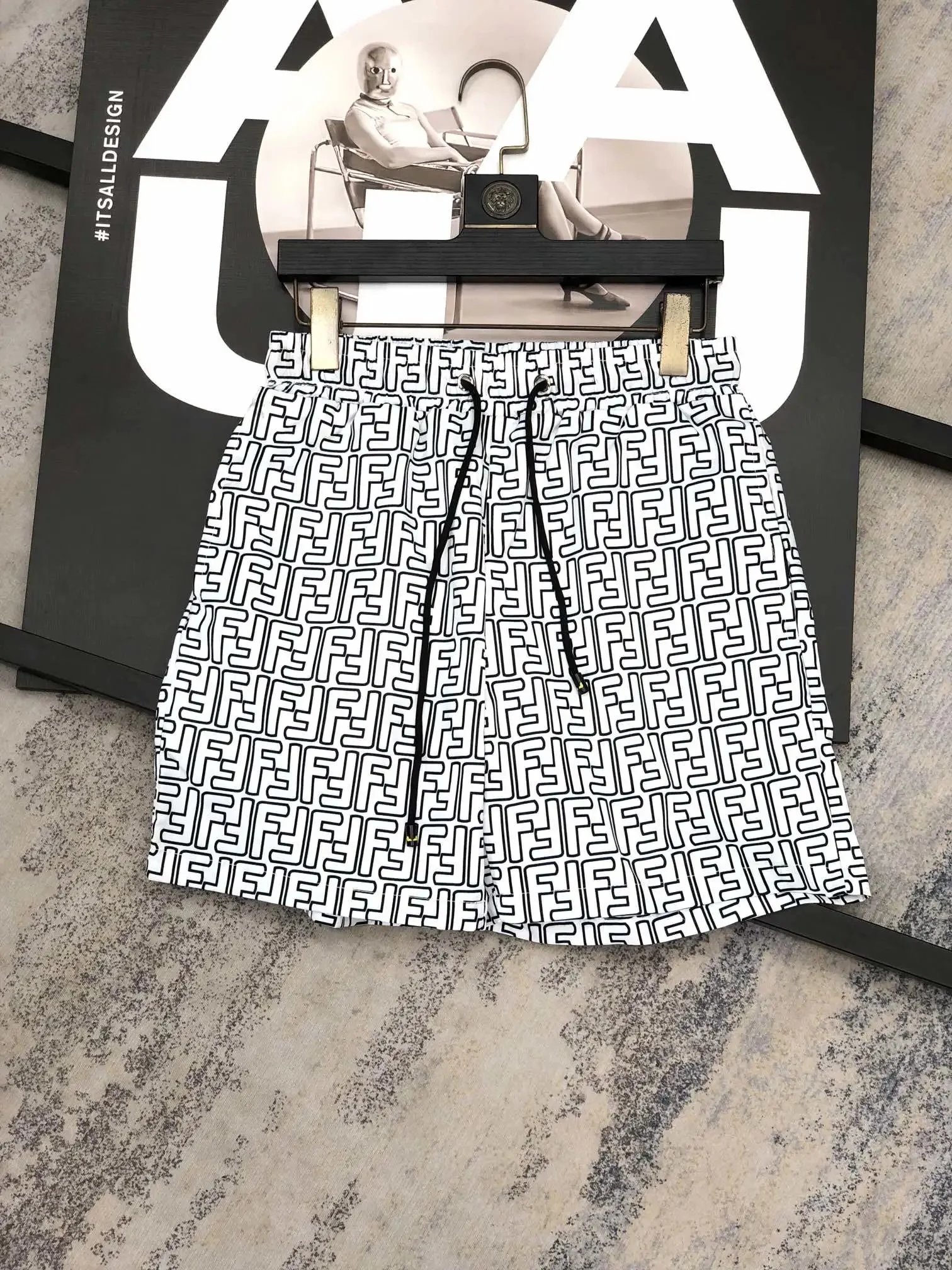 Fendi FF Logo Print White Shorts