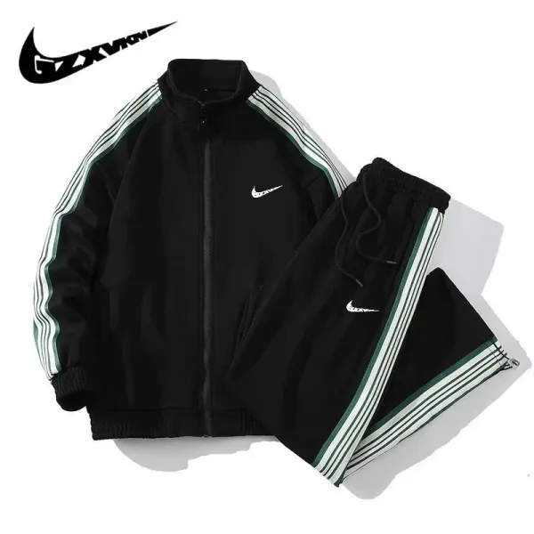 Nike Track Suit Black with White and Green Stripes Tracksuit - 1