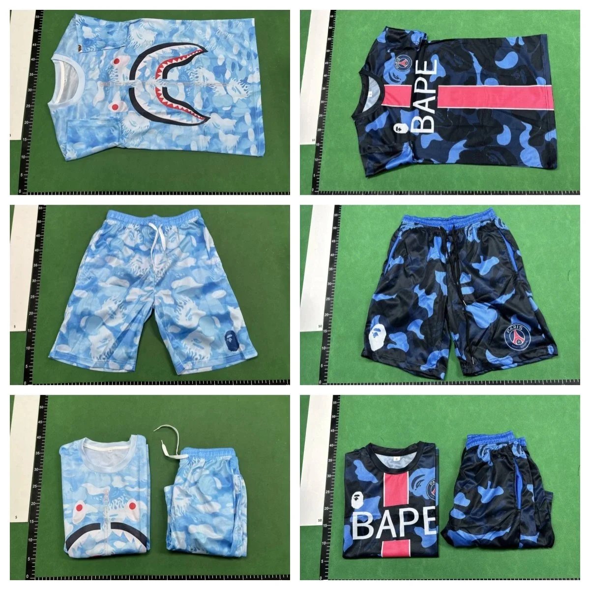 A Bathing Ape Shark Face Camo Split T-Shirt and Shorts Set - 3