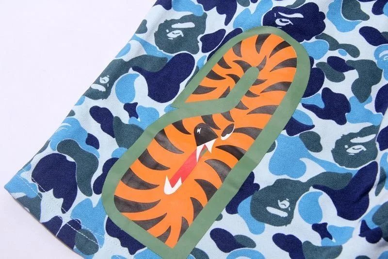 A Bathing Ape Shark Face Camo Split T-Shirt and Shorts Set - 11