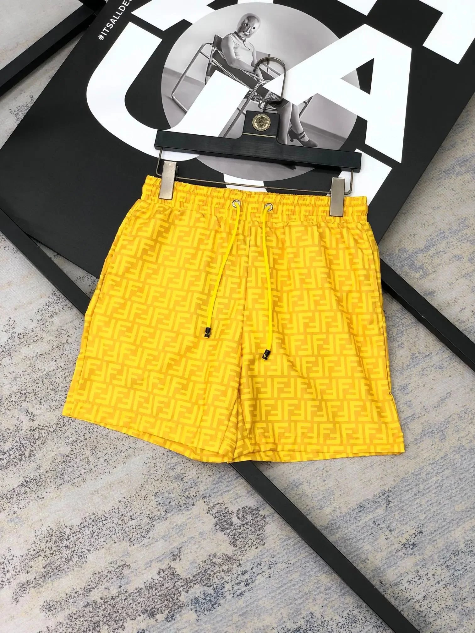 Fendi FF Monogram Yellow Drawstring Shorts
