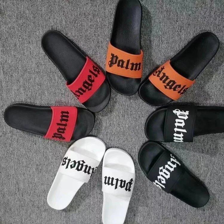 Palm Angels Logo Slide Sandals Orange Black Slippers - 3