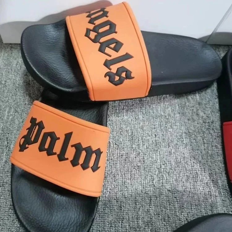 Palm Angels Logo Slide Sandals Orange Black Slippers - 8