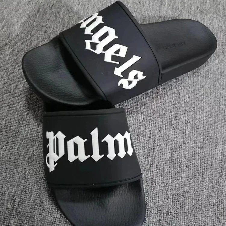 Palm Angels Logo Slide Sandals Orange Black Slippers - 9