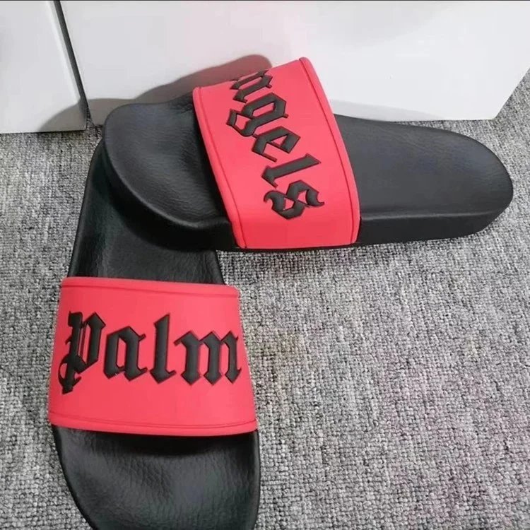 Palm Angels Logo Slide Sandals Orange Black Slippers - 10