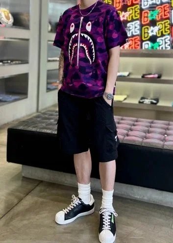 A Bathing Ape Shark Face Camo Split T-Shirt and Shorts Set - 9