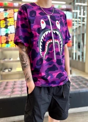 A Bathing Ape Shark Face Camo Split T-Shirt and Shorts Set - 8