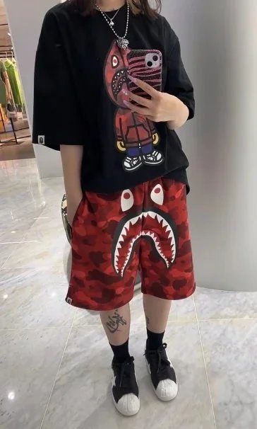 A Bathing Ape Shark Face Camo Split T-Shirt and Shorts Set - 6