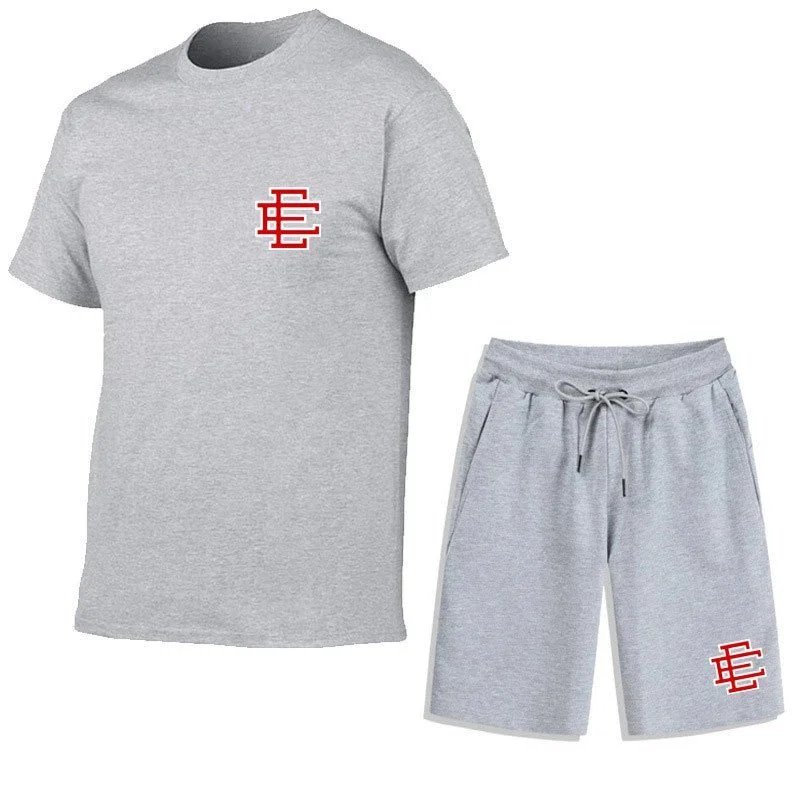 Design Logo Print Navy T-Shirt and Black Shorts Set - 23