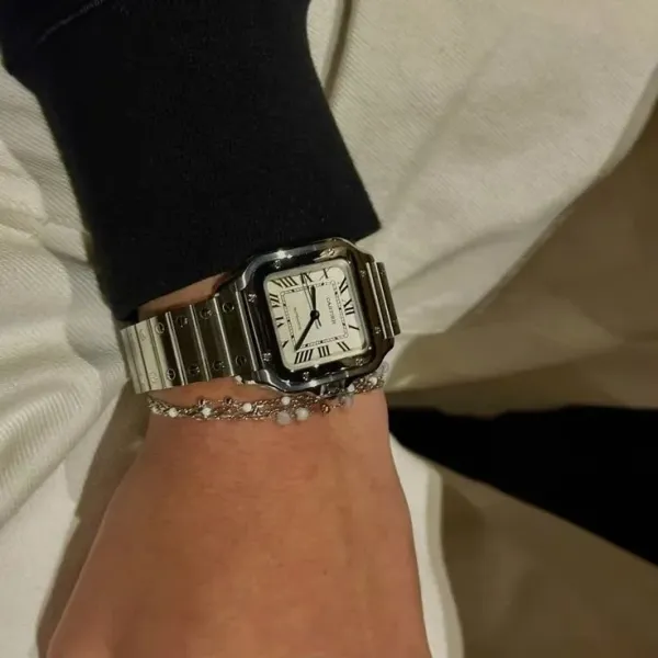 Cartier Baignoire Watch with Blue Strap, Love Bracelet, Trinity Necklace, Earrings and Ring Set Jewelry - 6
