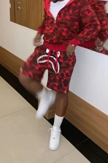 A Bathing Ape Shark Face Camo Split T-Shirt and Shorts Set - 4