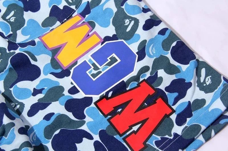A Bathing Ape Shark Face Camo Split T-Shirt and Shorts Set - 12