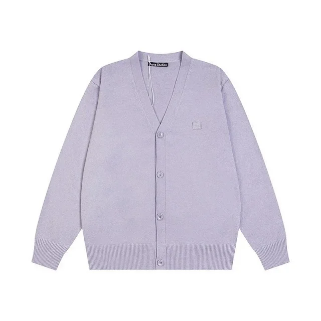 Acne Studios Knitwear V-neck button-front cardigan with face patch product detail image 12