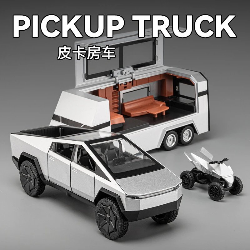 1:32 Tesla Pickup and Camper Trailer Diecast Model - Toy Picks, Diecast Finds, Model Car Spreadsheet, Toy Finds - 141562