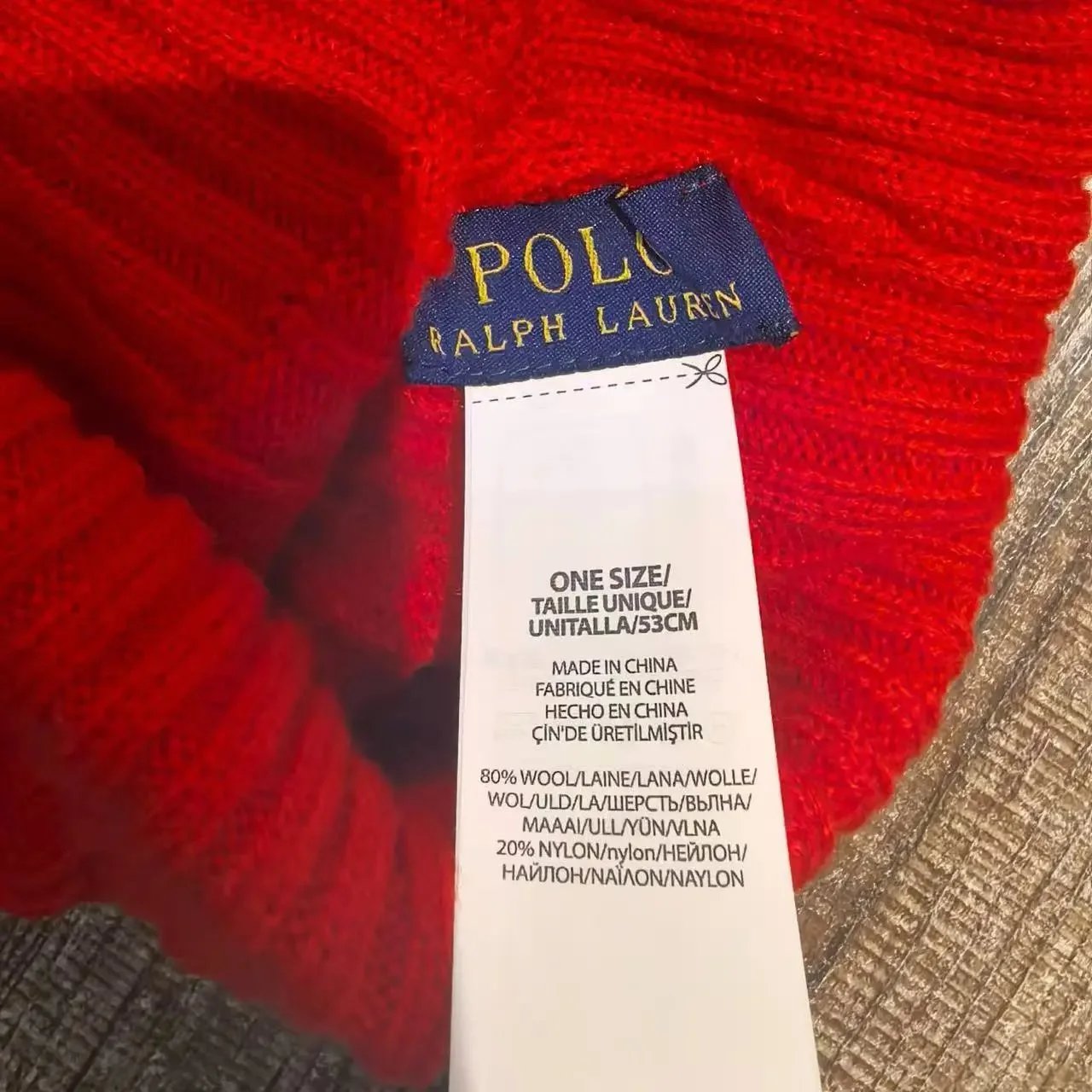 Polo Ralph Lauren Cable Knit Beanie Navy Blue with Red Pony - 5