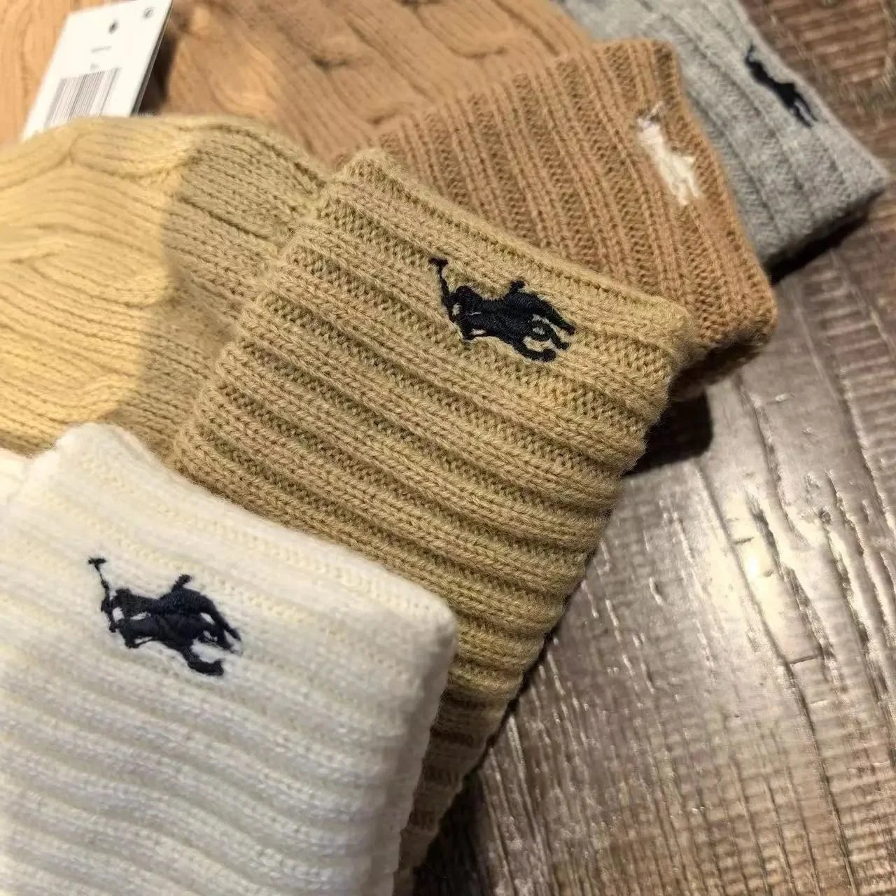 Polo Ralph Lauren Cable Knit Beanie Navy Blue with Red Pony - 6