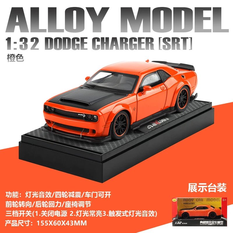 Design Dodge Charger SRT Alloy Model Orange Diecast Car Electronics