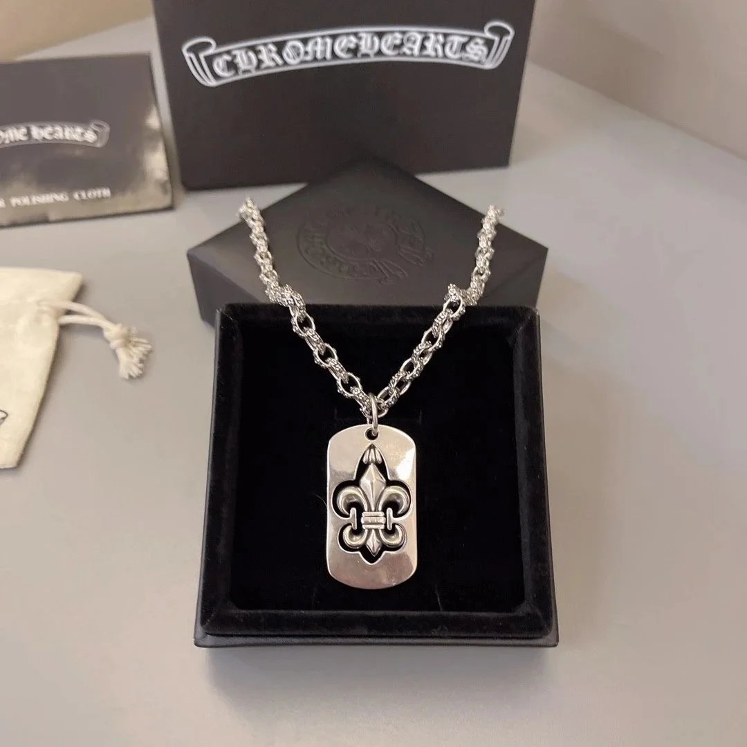 Chrome Hearts Fleur de Lis Dog Tag Necklace