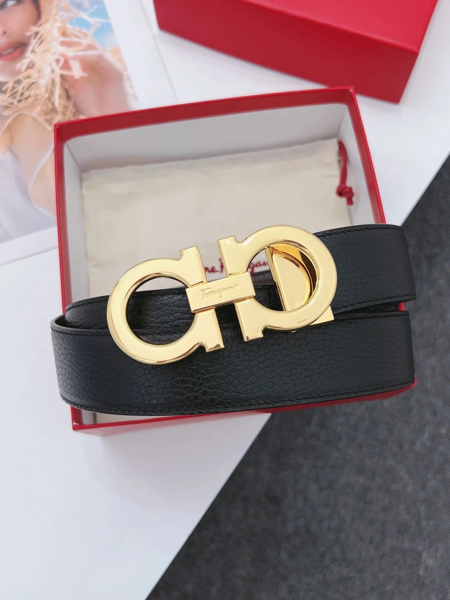 Black Gold-Tone Buckle Belt P220(Q523) 3.5cm - Belt Spreadsheet, Belt Finds - 141774