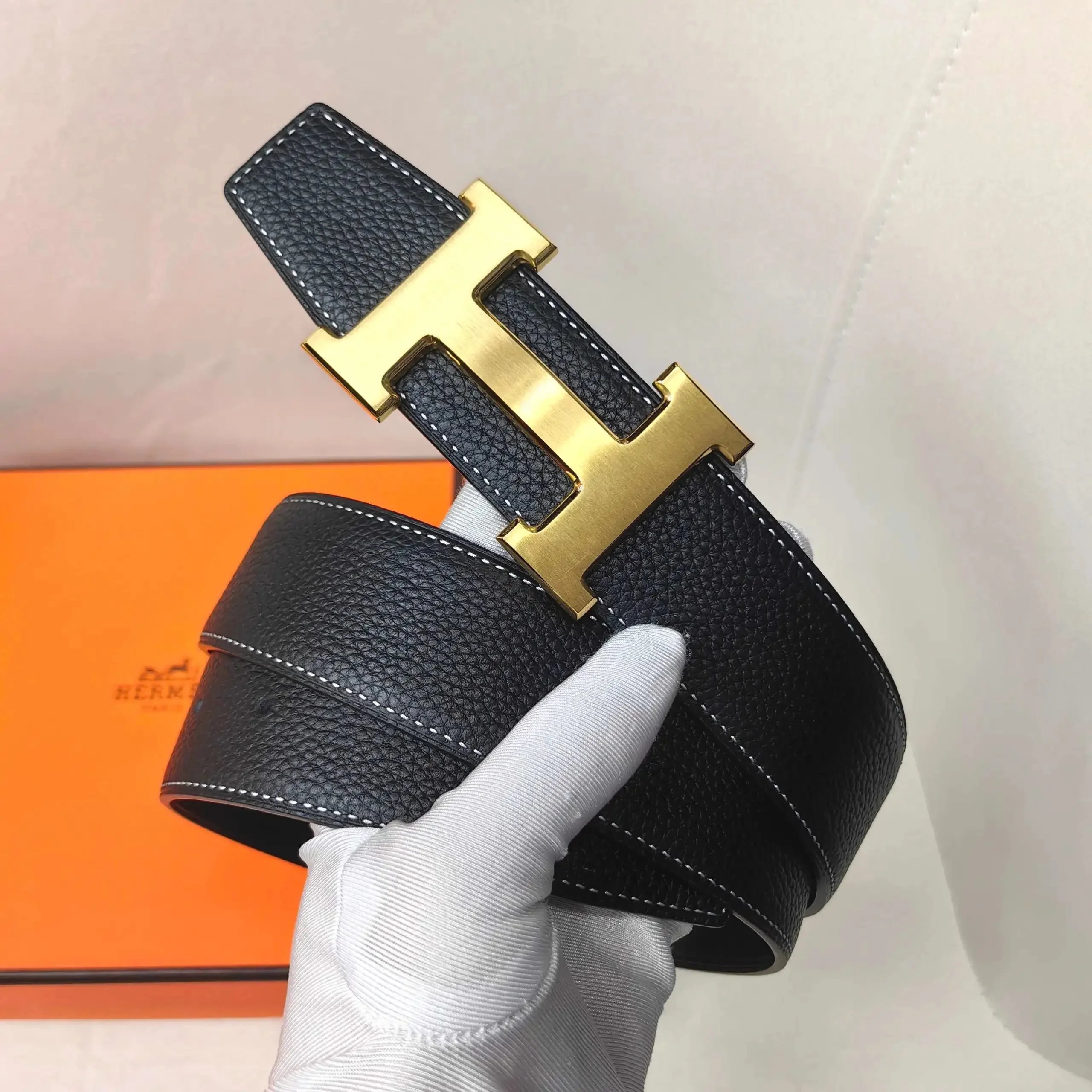 Hermes Black Textured Gold-Tone H-Buckle Belt - Belt Spreadsheet, Accessory Finds, Belt List, Belt Picks