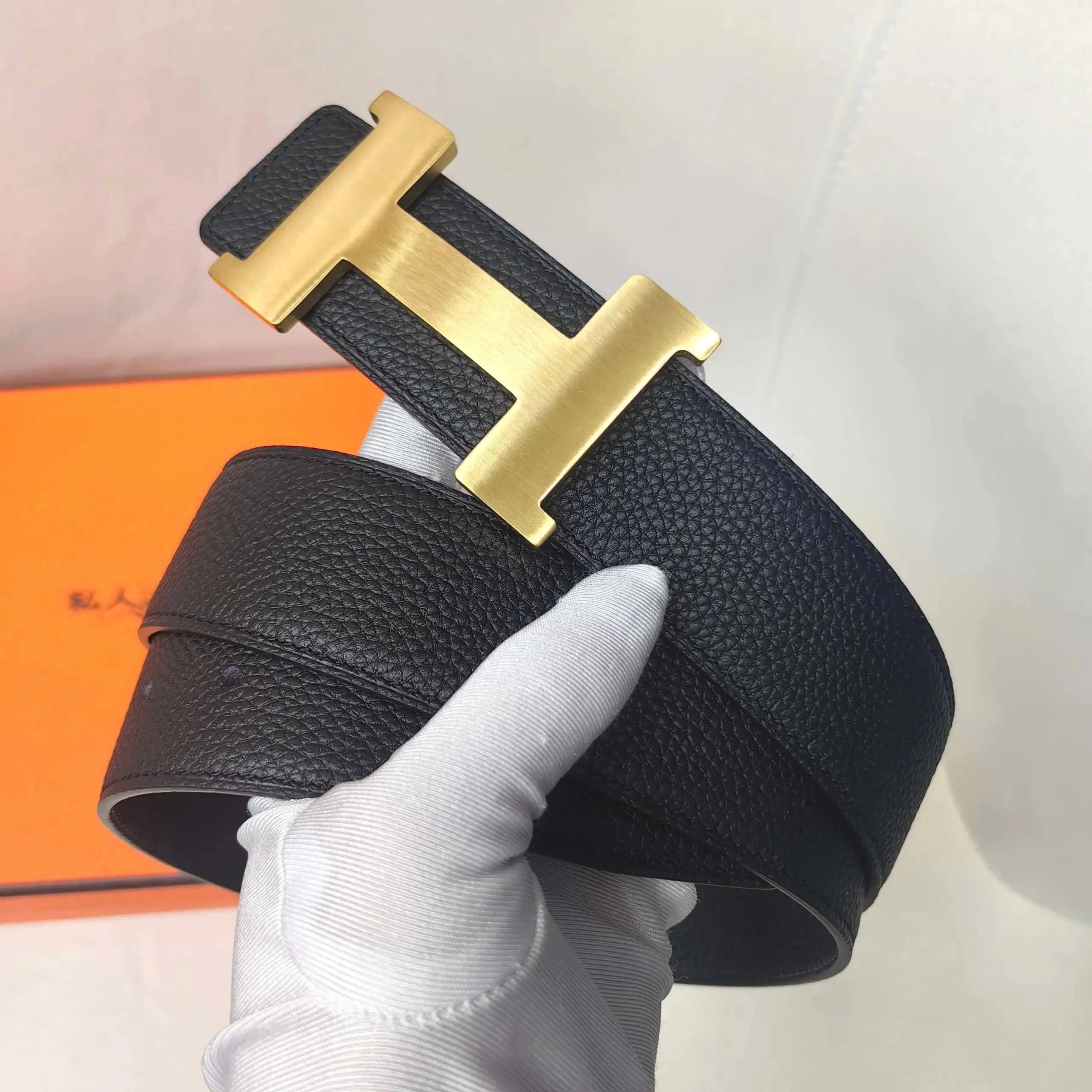 Hermes Black Textured Gold-Tone H-Buckle Belt - Belt Spreadsheet, Belt Finds, Fashion Picks - 145566