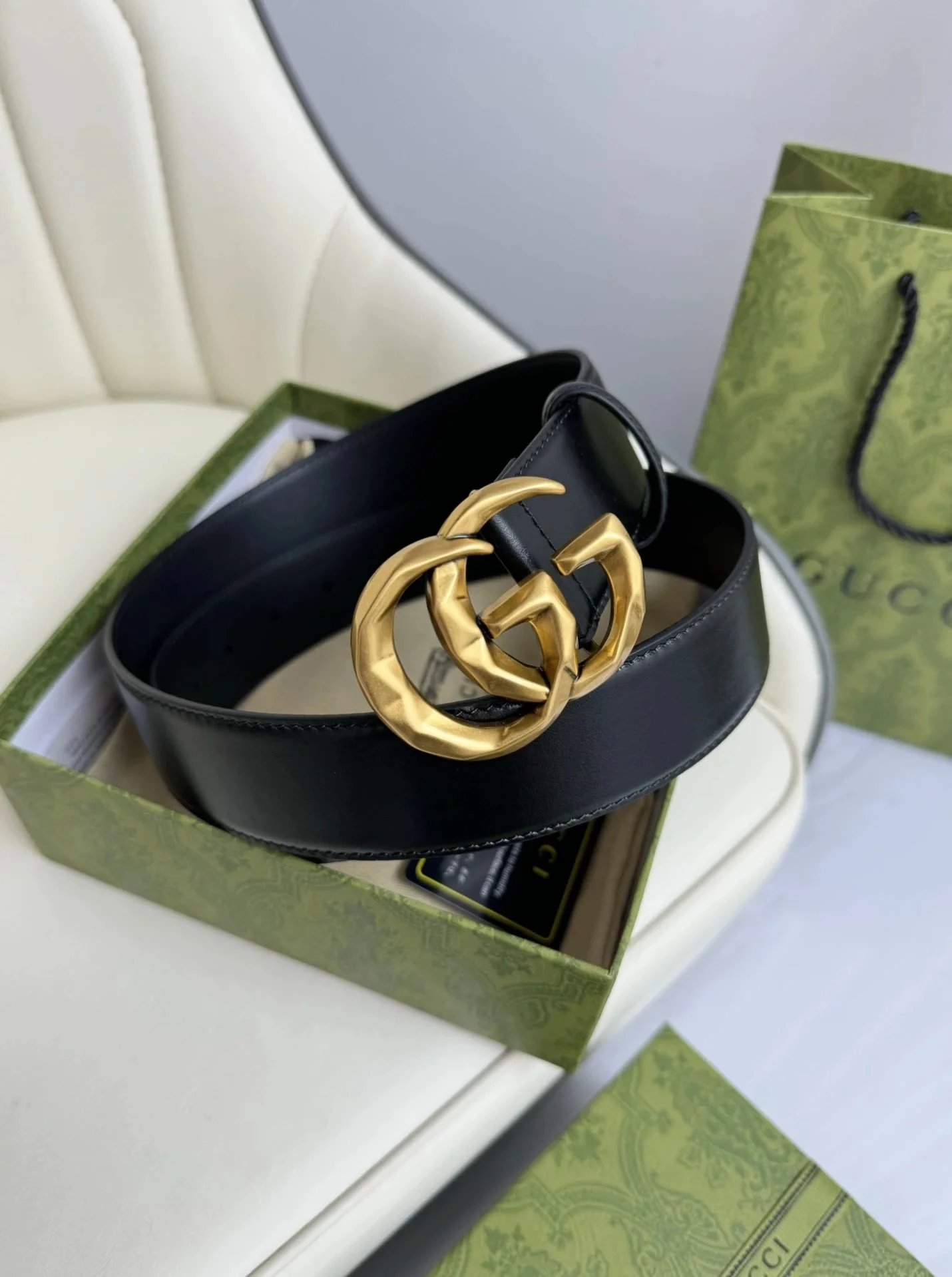 Gucci Black Gold-Tone GG-Buckle Belt - Belt Spreadsheet, Belt Finds, Fashion Picks