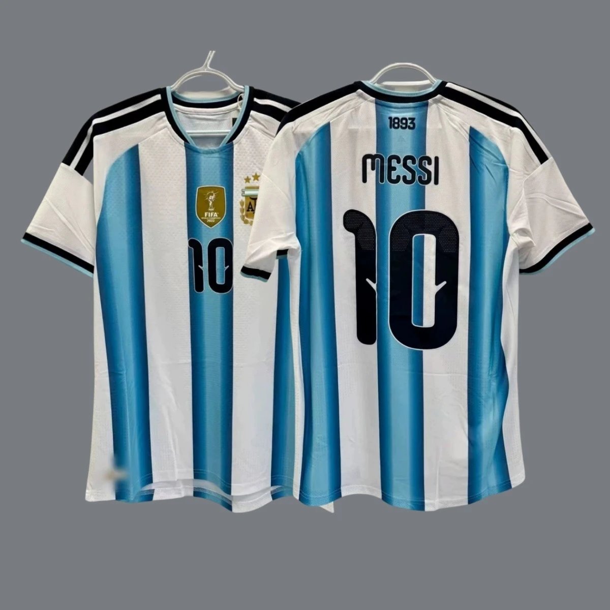 Argentina National Team 2022 World Cup Home Jersey Messi #10 Blue and White Striped Jersey