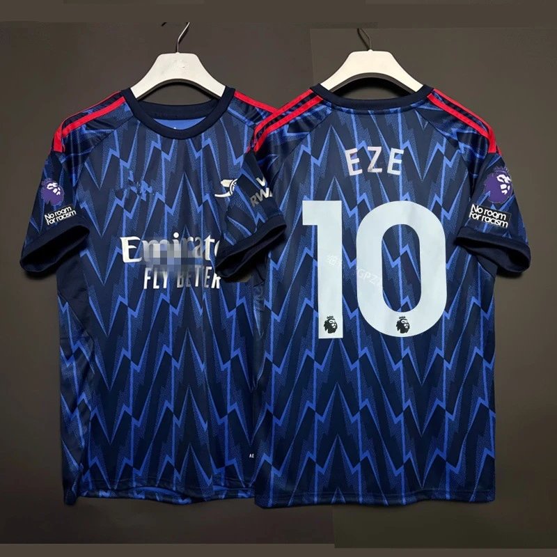 Arsenal FC 2023-24 Third Jersey Eze #10 Navy Blue Zigzag Pattern Jersey