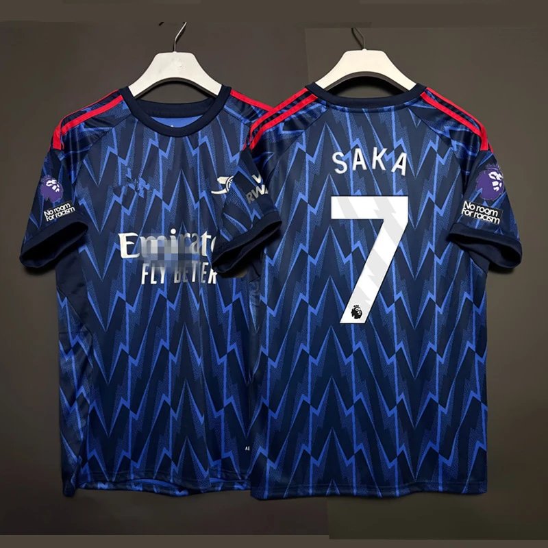 Arsenal FC 2023-24 Third Jersey Saka #7 Navy Blue Zigzag Pattern Jersey