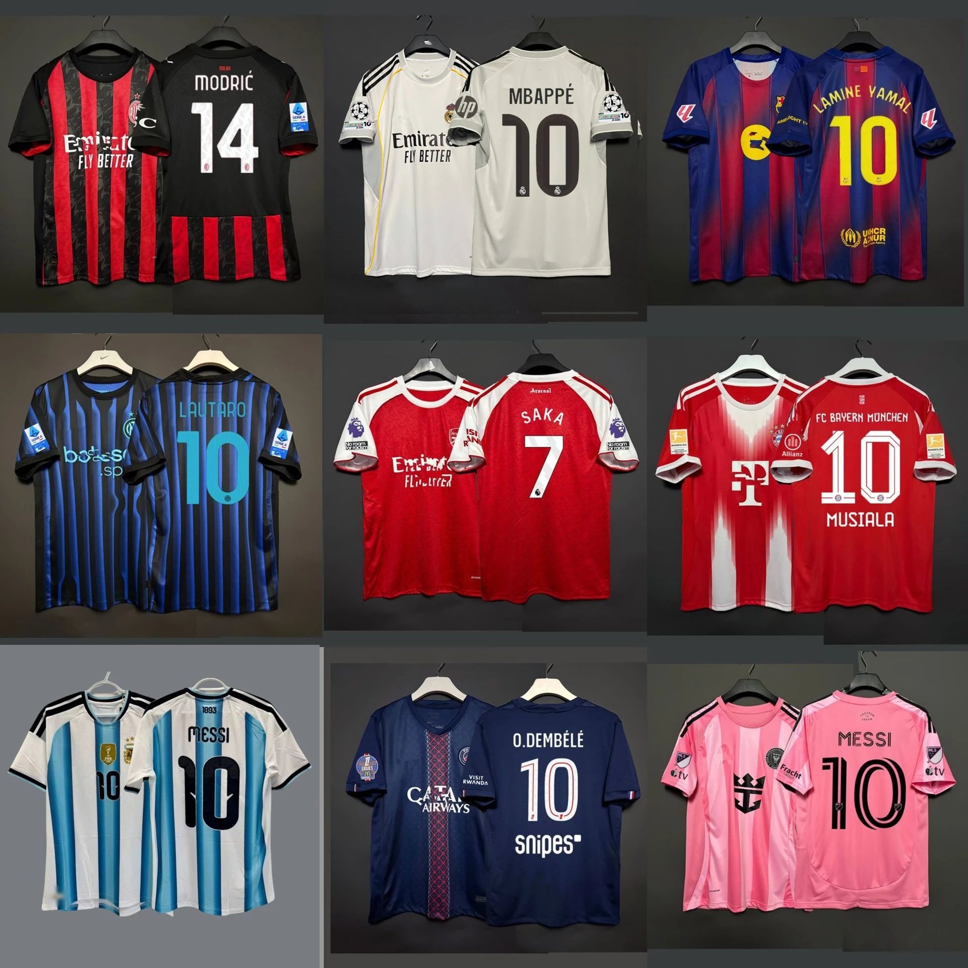 Assorted Football Jerseys with Player Names and Numbers
