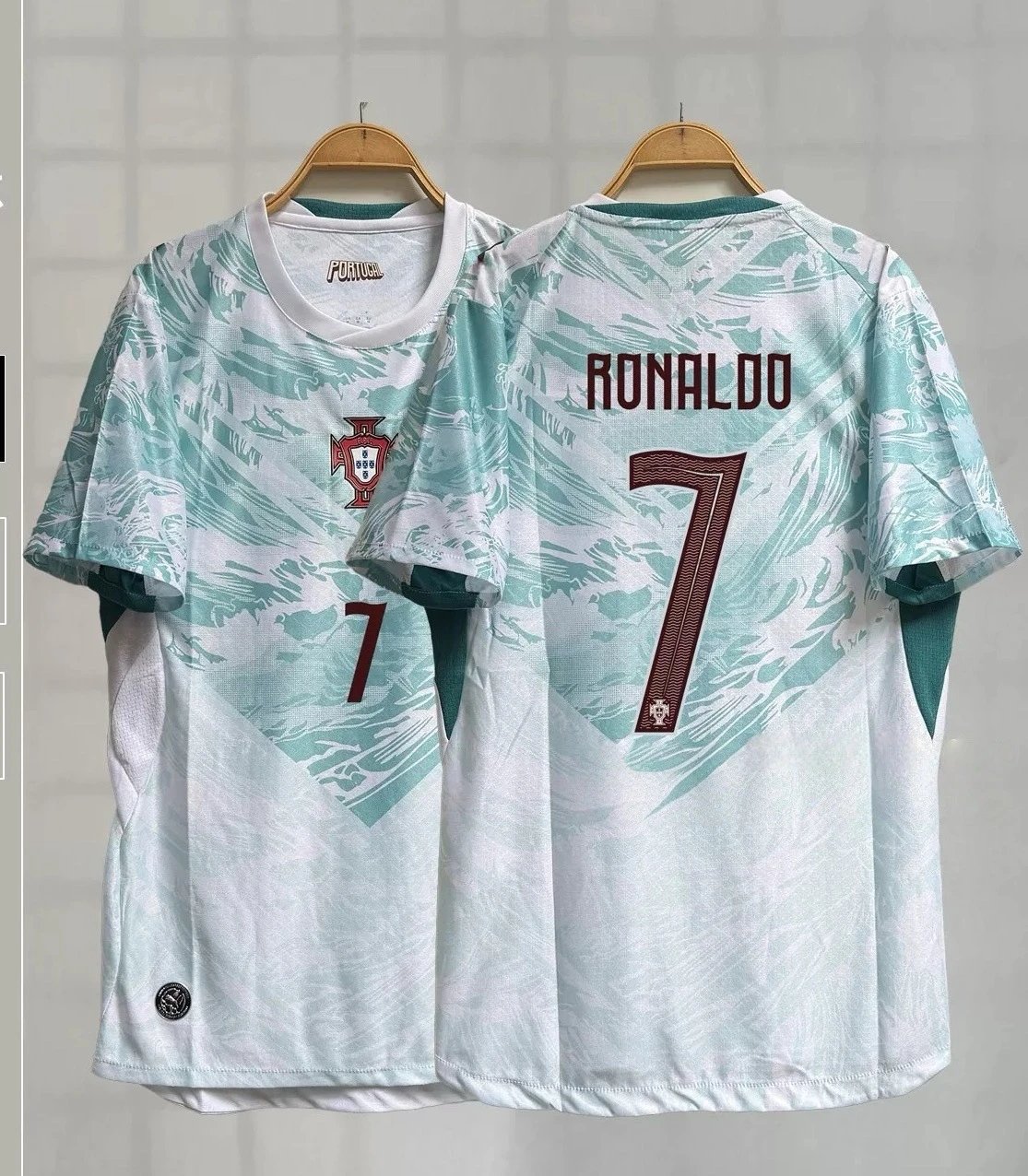 Portugal National Team 2024 Away Jersey Cristiano Ronaldo #7 White Mint Wave Print Jersey