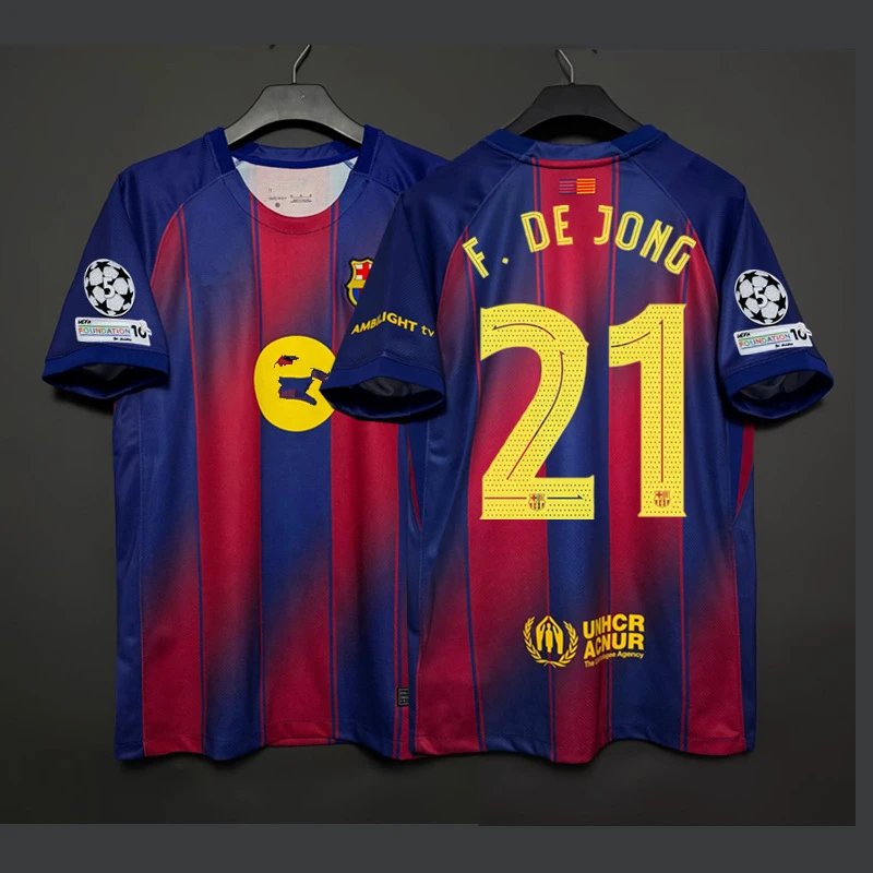 FC Barcelona 2023-24 Home Jersey F. De Jong #21 Blue-Red Striped Football Jersey