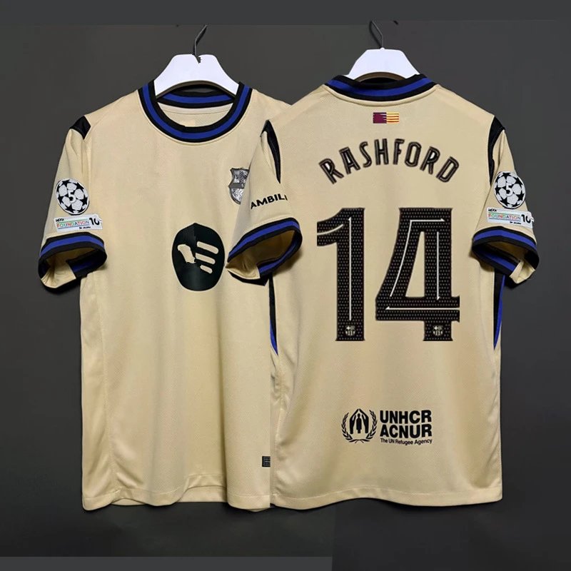 Manchester United x Adidas 2023-24 UEFA Champions League Third Kit Rashford #14 Beige Jersey