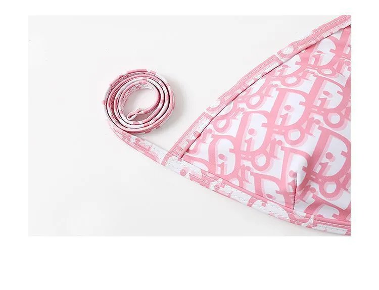 Dior Oblique Print Red and White Triangle Bikini Set - 14