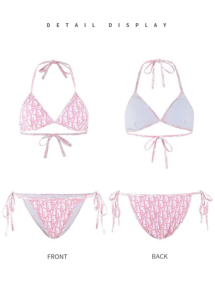 Dior Oblique Print Red and White Triangle Bikini Set - 11