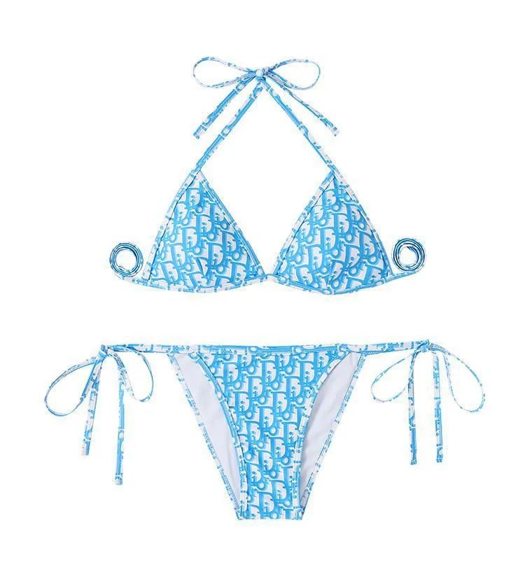 Dior Oblique Print Red and White Triangle Bikini Set - 17
